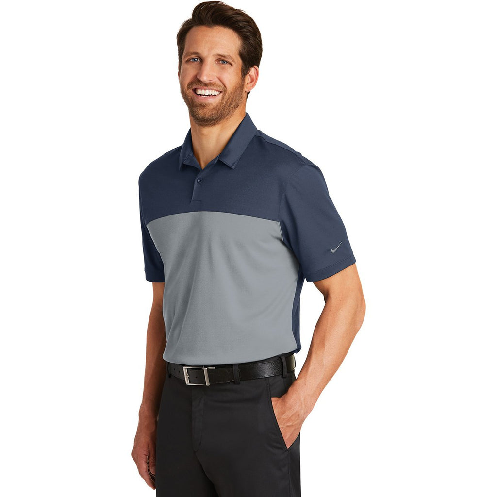 Nike Men's Navy/Cool Grey Dri-Fit Colorblock Micro Pique Polo