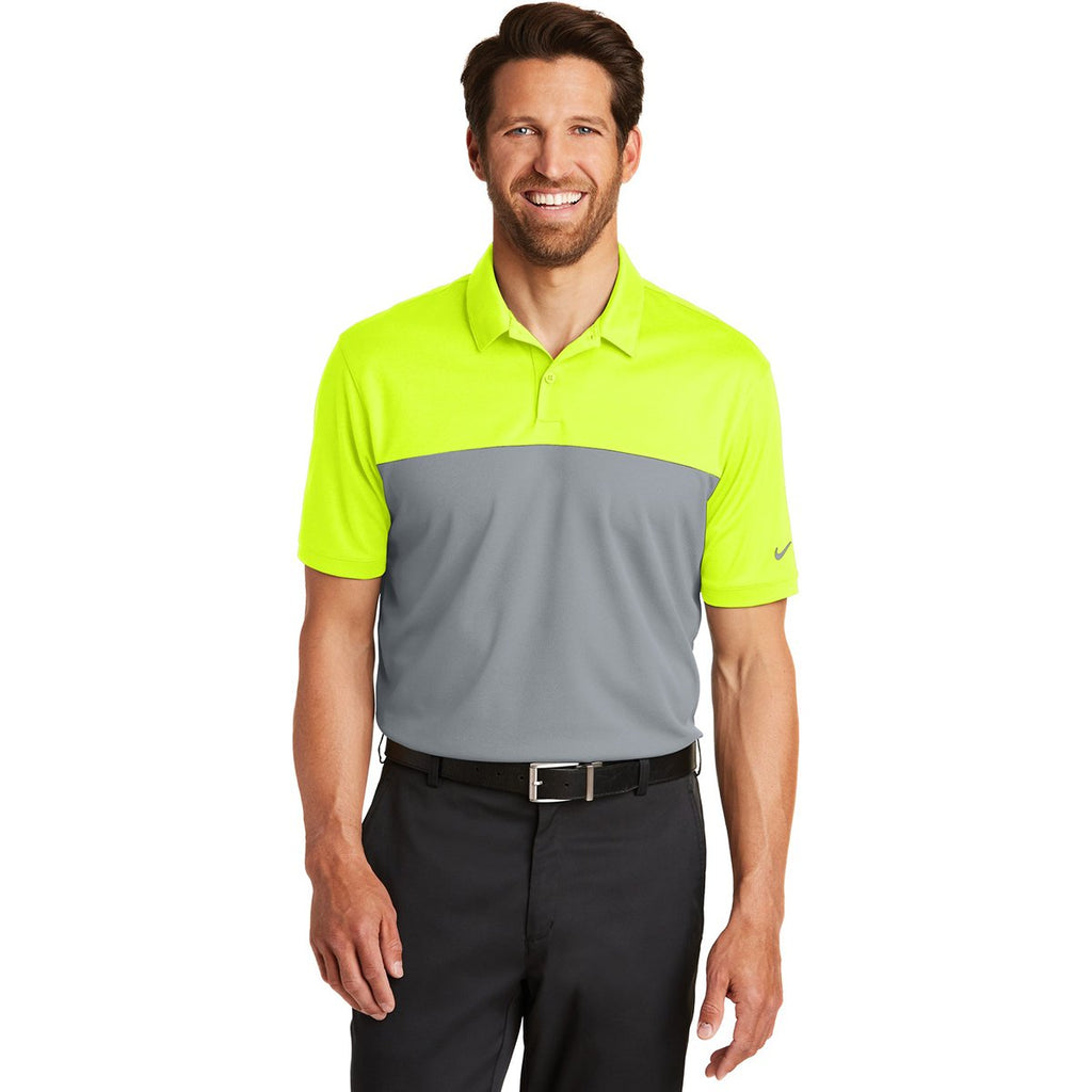 Nike Men's Volt/Cool Grey Dri-Fit Colorblock Micro Pique Polo