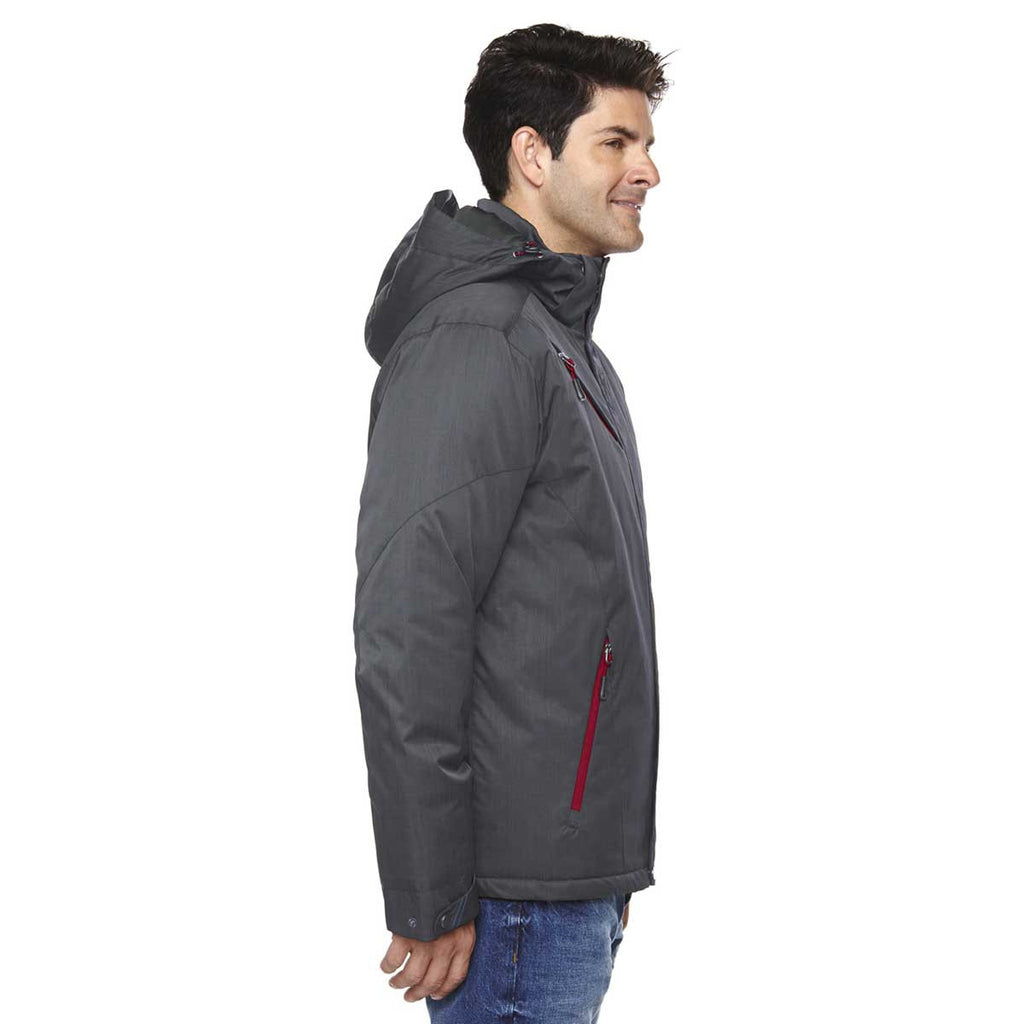 North End Men's Carbon/Classic Red Rivet Textured Twill Insulated Jacket