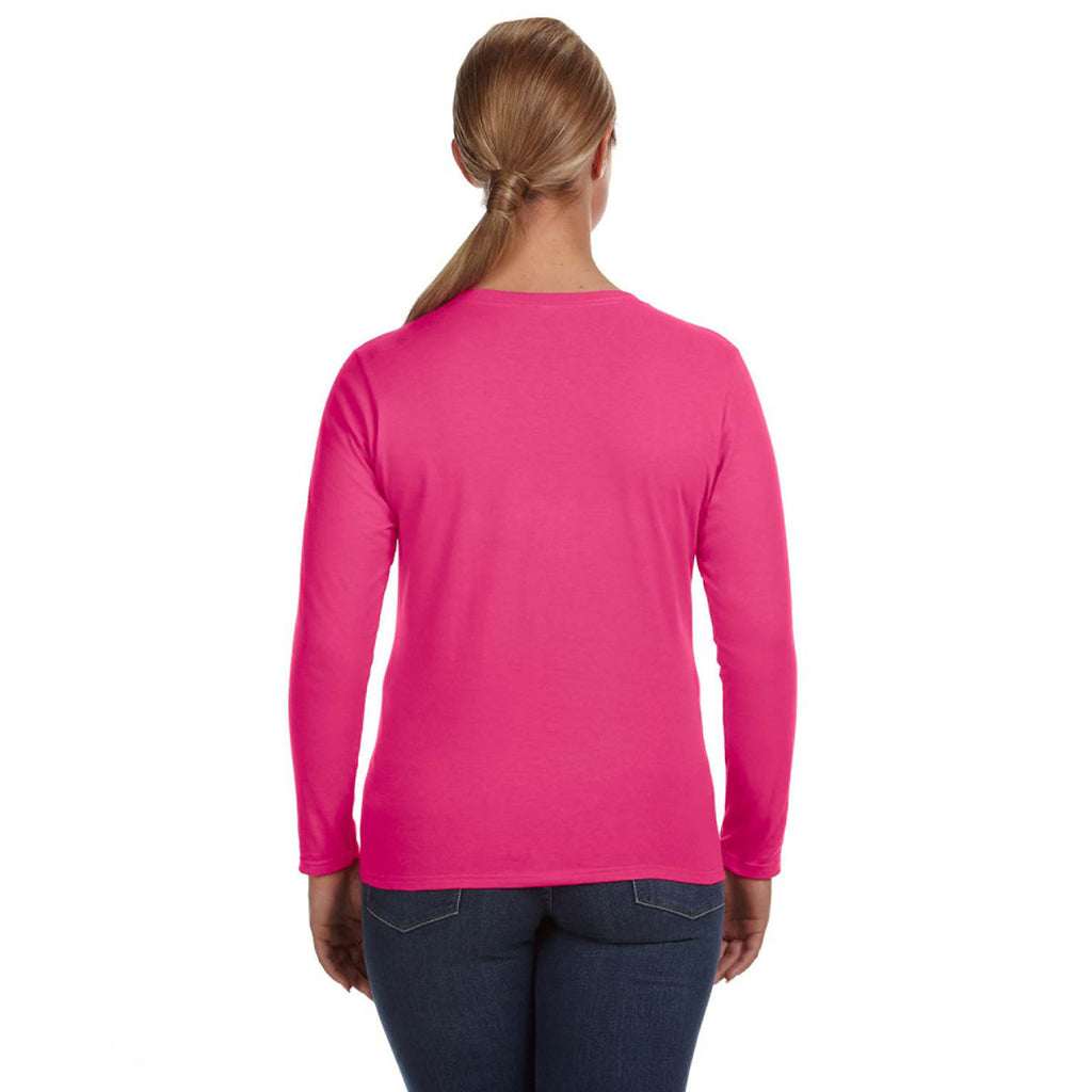 Anvil Women's Hot Pink Lightweight Long-Sleeve T-Shirt