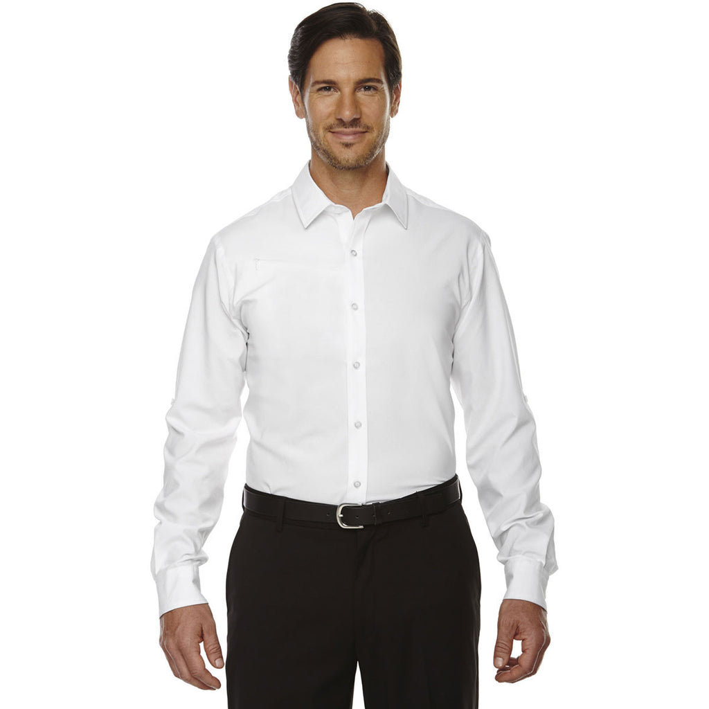 North End Men's White Rejuvenate Performance Shirt with Roll-Up Sleeves