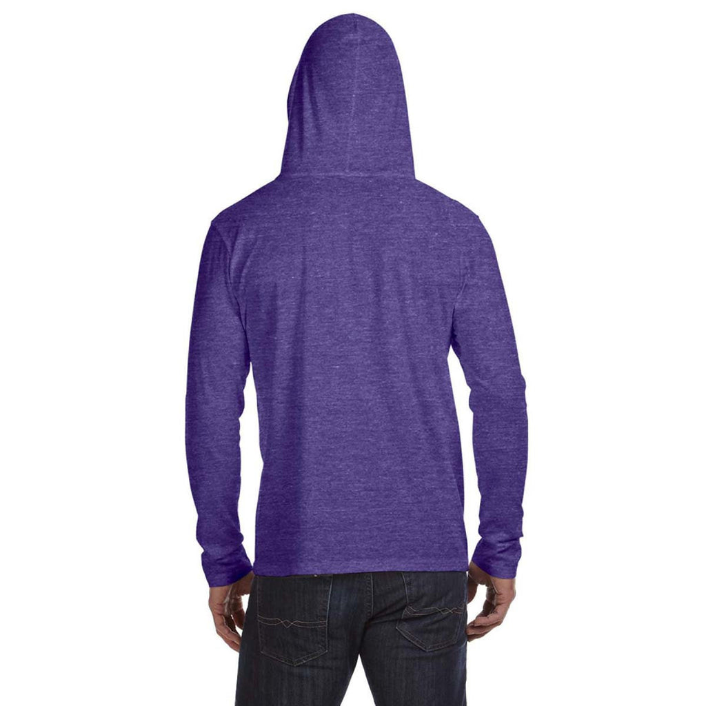 Anvil Men's Heather Purple Lightweight Long-Sleeve Hooded T-Shirt