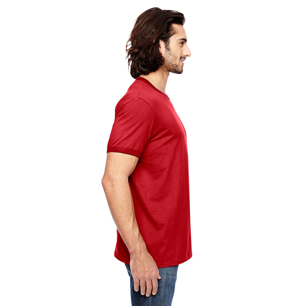Anvil Men's Heather Red/Red Lightweight Ringer T-Shirt