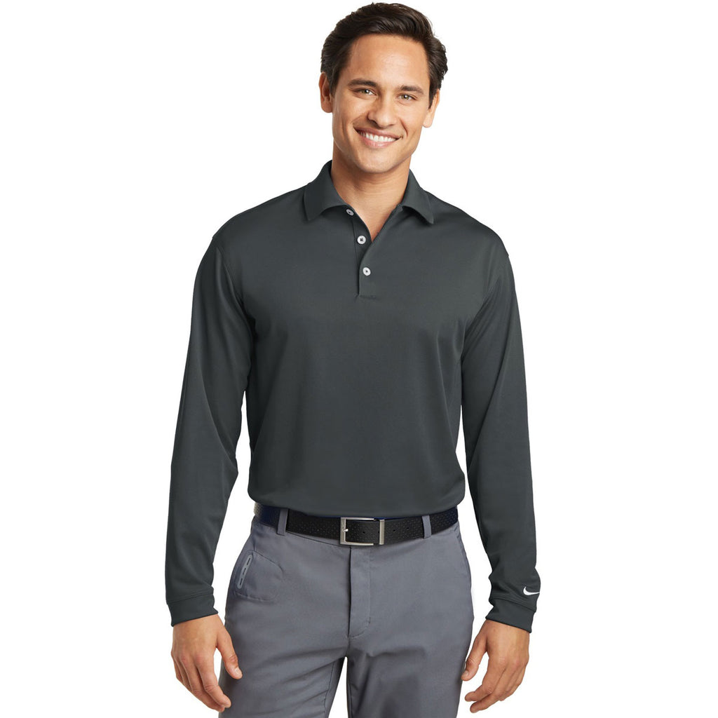 Nike Men's Anthracite Long Sleeve Dri-FIT Stretch Tech Polo