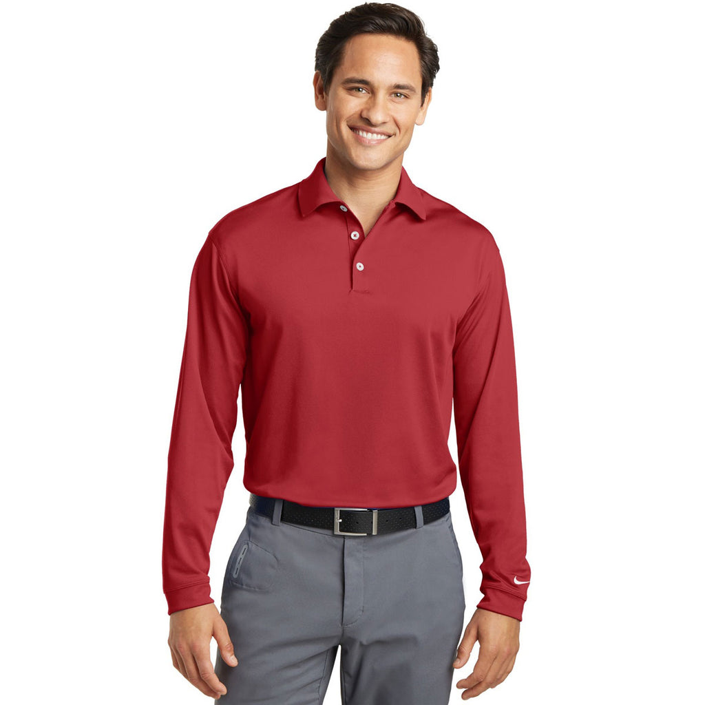 Nike Men's Varsity Red Long Sleeve Dri-FIT Stretch Tech Polo