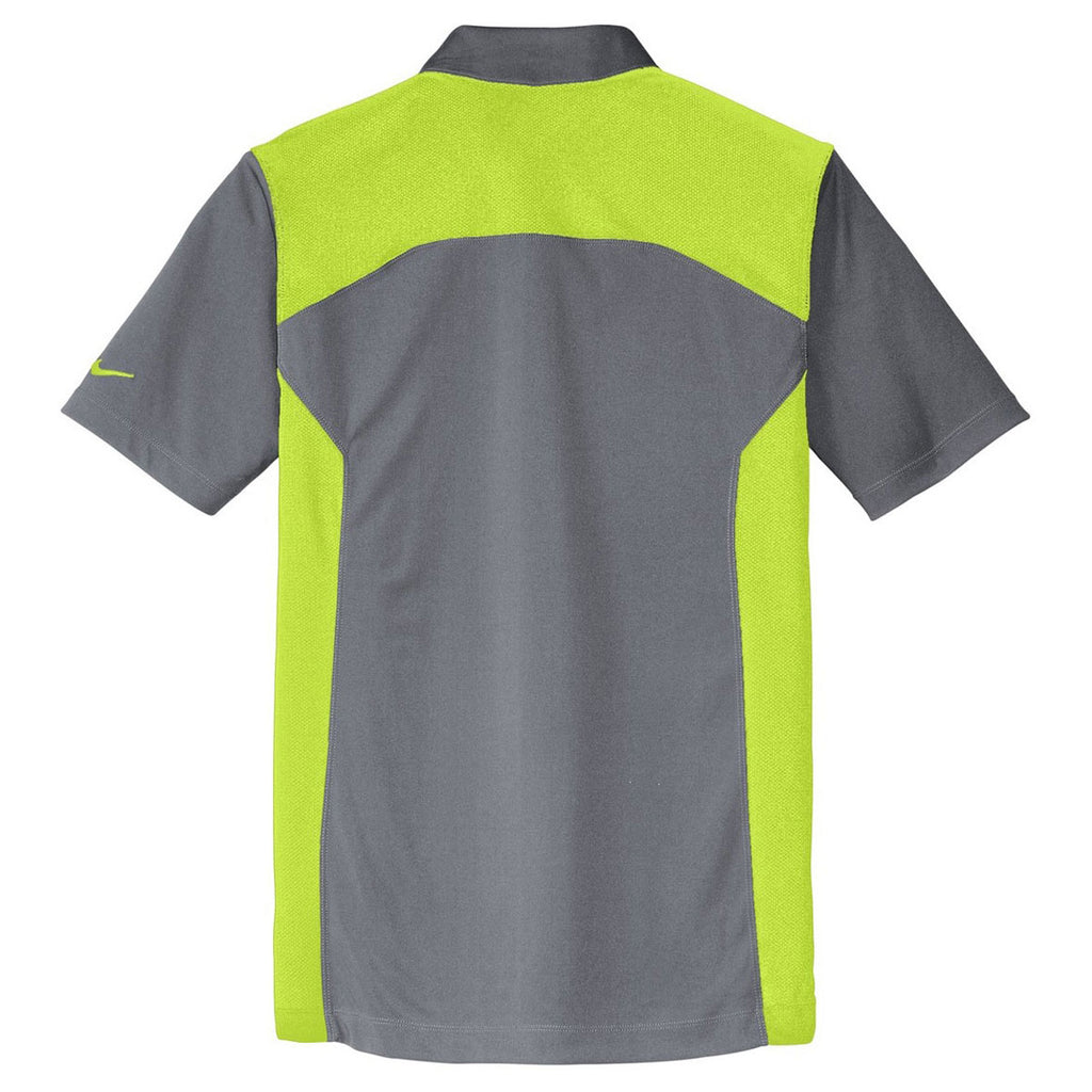 Nike Men's Dark Grey/Volt Dri-FIT Engineered Mesh Polo