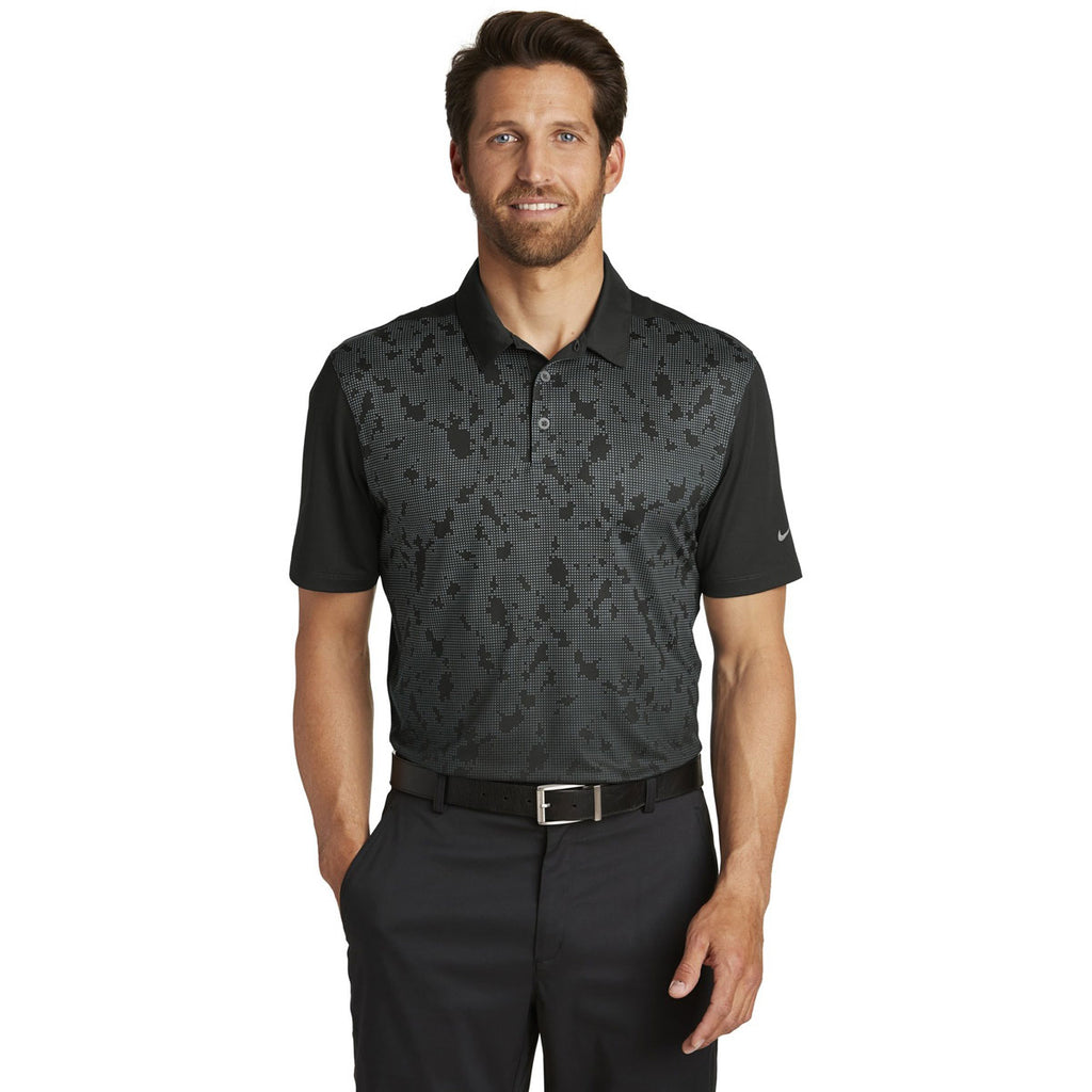 Nike Men's Black/Dark Grey Dri-FIT Mobility Camo Polo