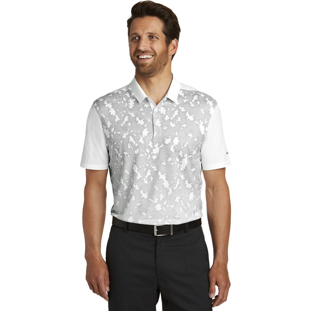 Nike Men's White/Cool Grey Dri-FIT Mobility Camo Polo