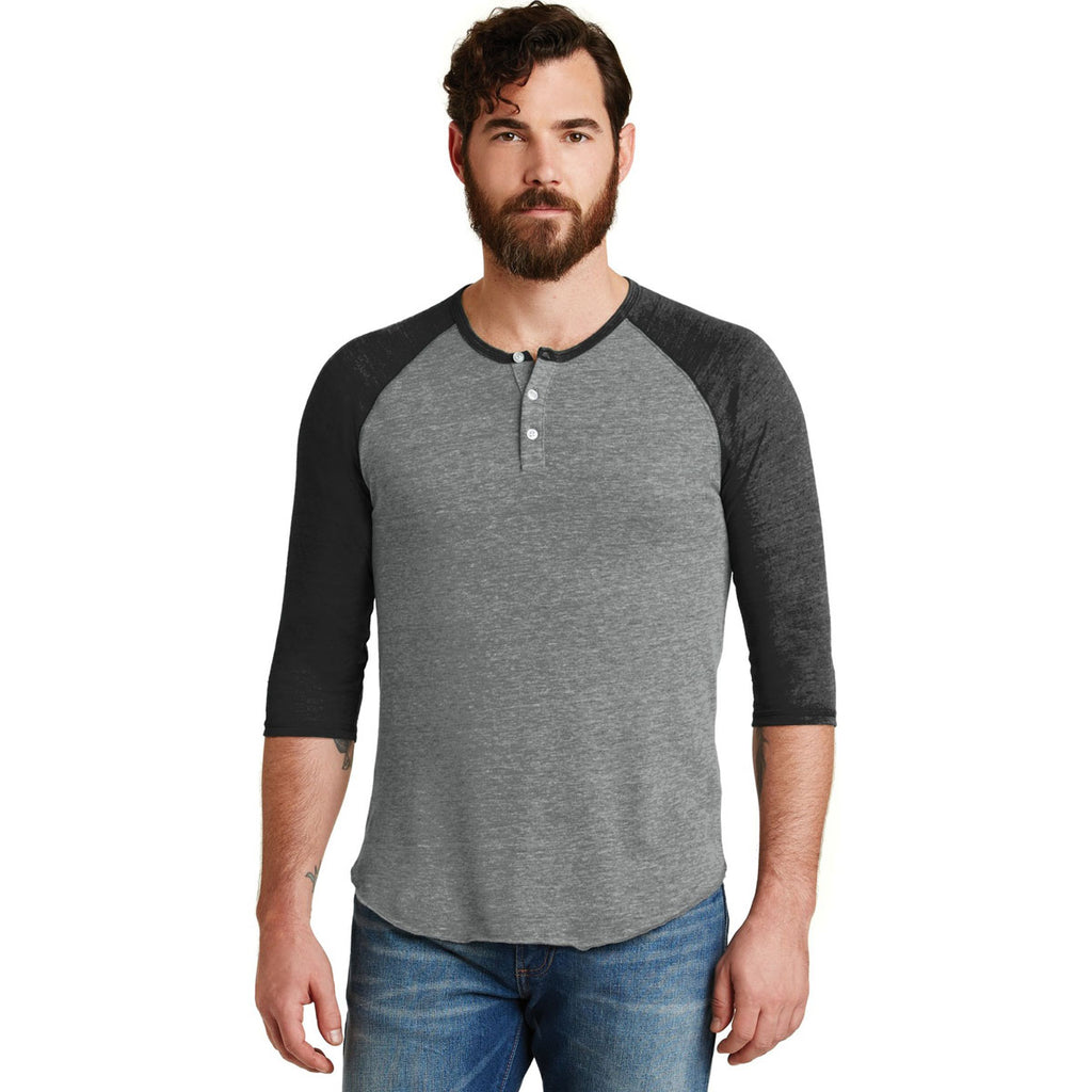 Alternative Men's Eco Grey/Eco Black Eco-Jersey 3/4-Sleeve Raglan Henley