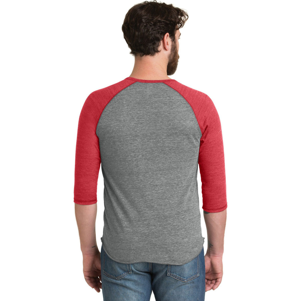 Alternative Men's Eco Grey/Eco True Red Eco-Jersey 3/4-Sleeve Raglan Henley