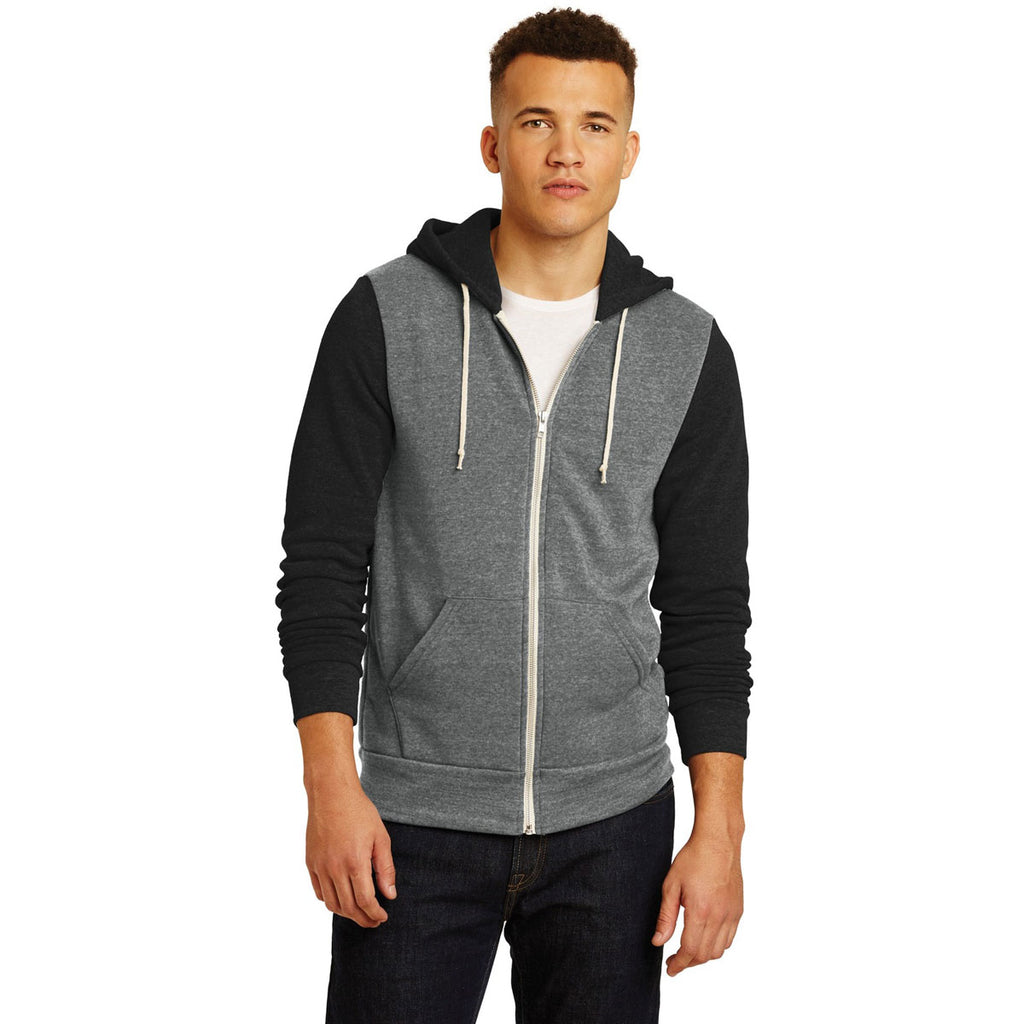 Alternative Men's Eco Grey/Eco True Black Colorblock Rocky Eco-Fleece Zip Hoodie