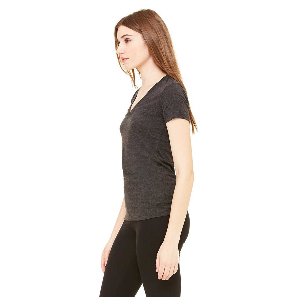 Bella + Canvas Women's Dark Grey Heather Jersey Short-Sleeve Deep V-Neck T-Shirt