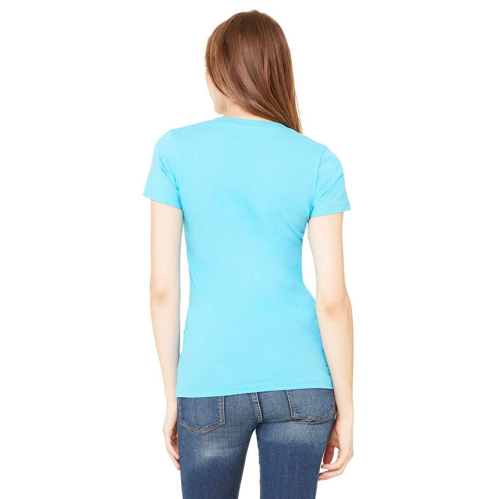 Bella + Canvas Women's Neon Blue Jersey Short-Sleeve Deep V-Neck T-Shirt