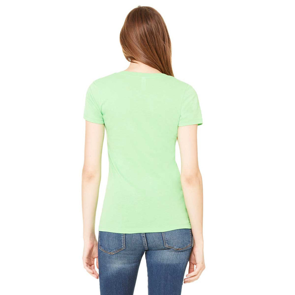 Bella + Canvas Women's Neon Green Jersey Short-Sleeve Deep V-Neck T-Shirt