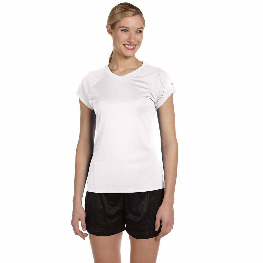 Champion Women's White Double Dry 4.1-Ounce V-Neck T-Shirt