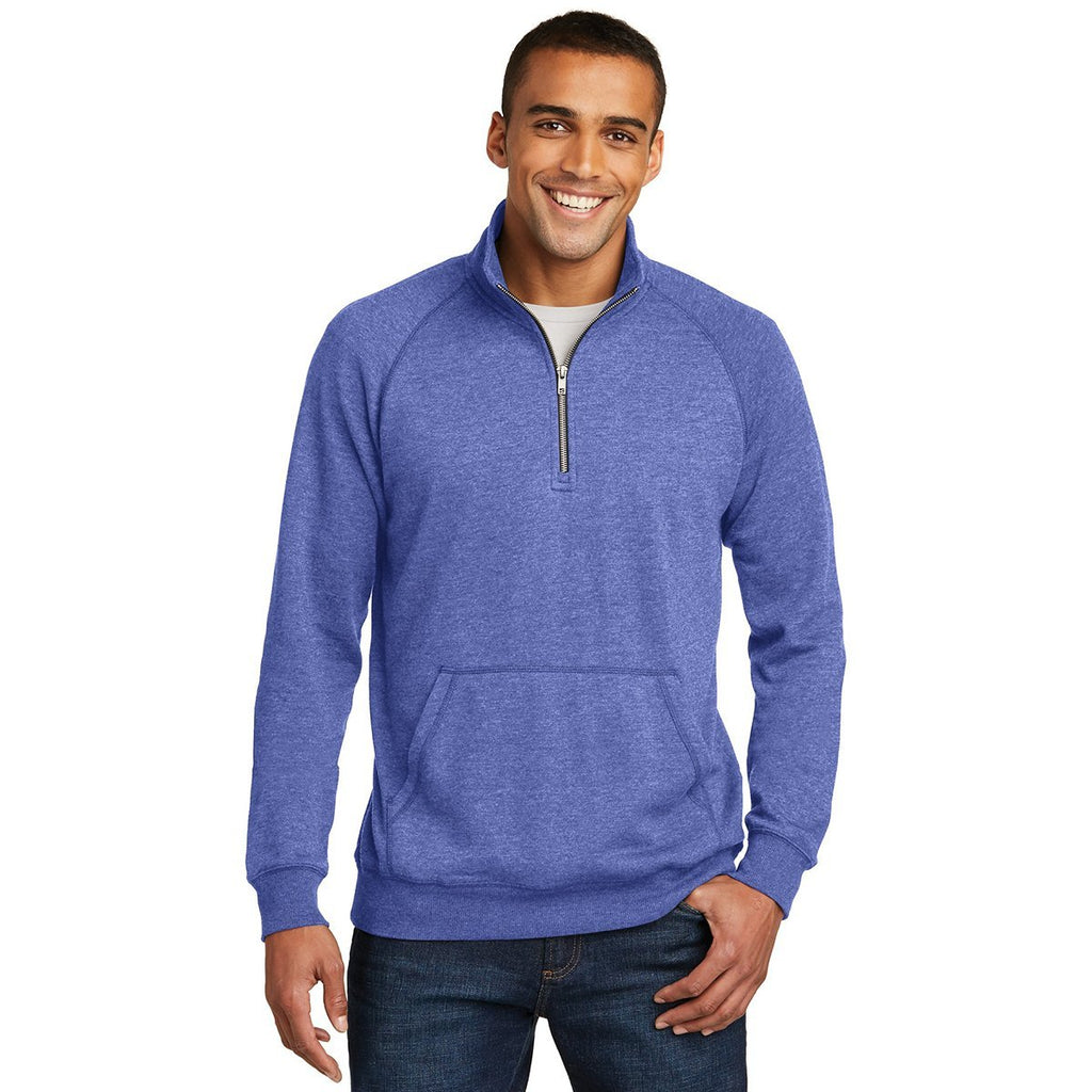 District Made Men's Heathered Deep Royal Lightweight Fleece Quarter-Zip