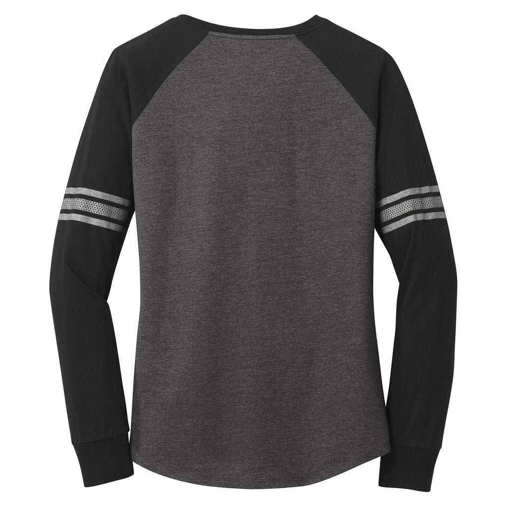 District Made Women's Heathered Charcoal/Black/Silver Game Long Sleeve V-Neck Tee