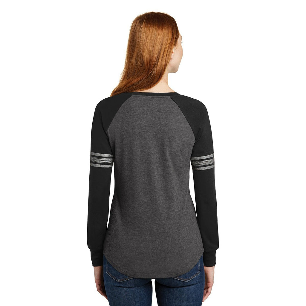 District Made Women's Heathered Charcoal/Black/Silver Game Long Sleeve V-Neck Tee
