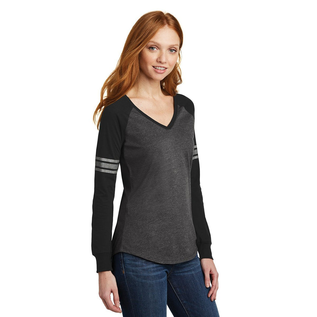 District Made Women's Heathered Charcoal/Black/Silver Game Long Sleeve V-Neck Tee