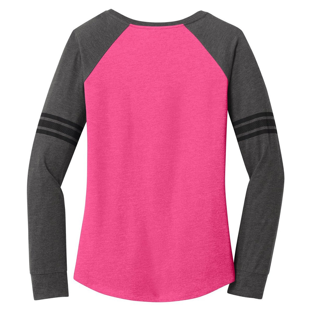 District Made Women's Heathered Dark Fuchsia/Heathered Charcoal/Black Game Long Sleeve V-Neck Tee