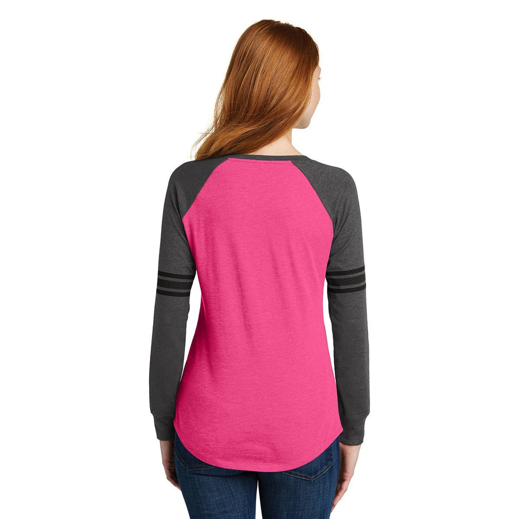 District Made Women's Heathered Dark Fuchsia/Heathered Charcoal/Black Game Long Sleeve V-Neck Tee