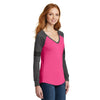 District Made Women's Heathered Dark Fuchsia/Heathered Charcoal/Black Game Long Sleeve V-Neck Tee