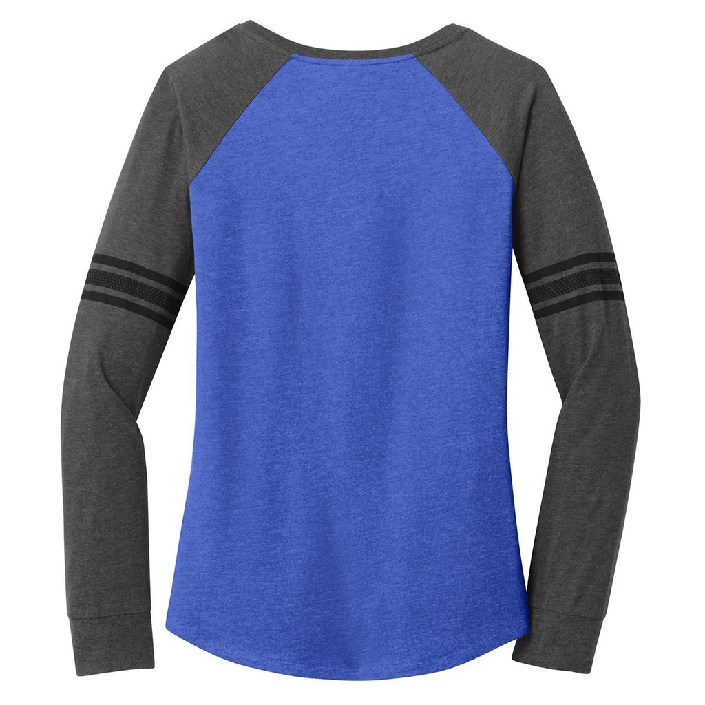 District Made Women's Heathered True Royal/Heathered Charcoal/Black Game Long Sleeve V-Neck Tee