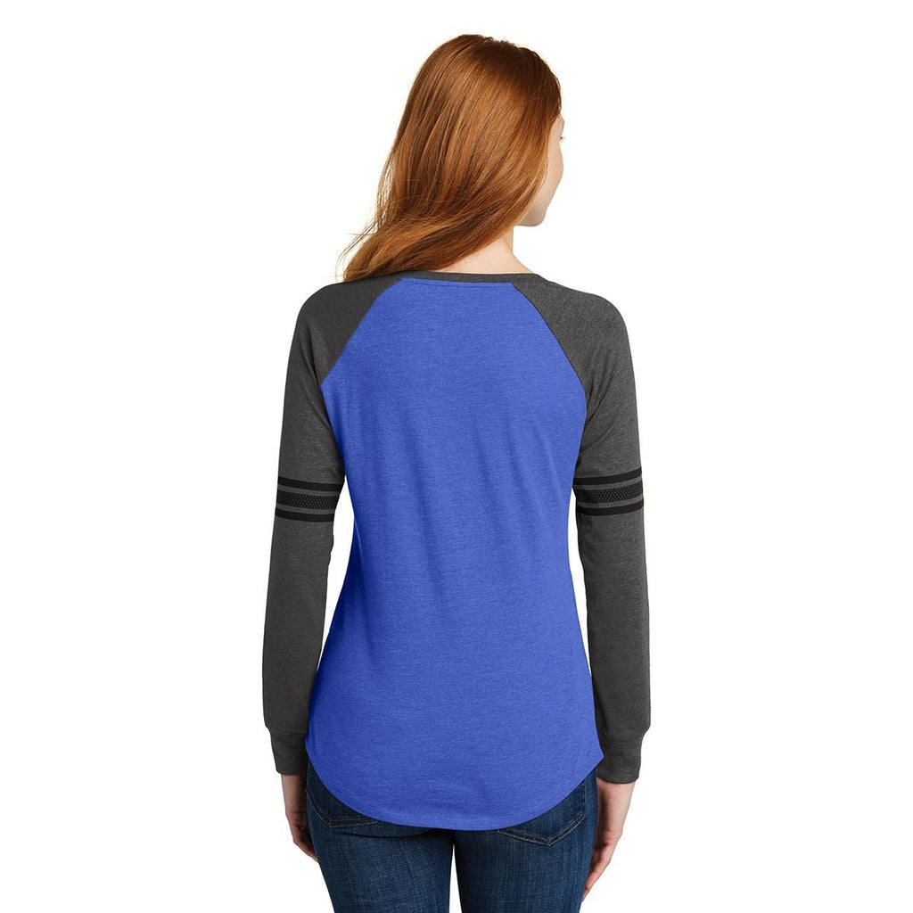 District Made Women's Heathered True Royal/Heathered Charcoal/Black Game Long Sleeve V-Neck Tee