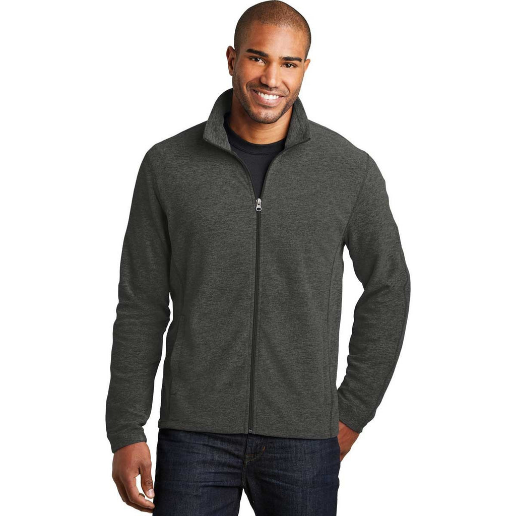 Port Authority Men's Black Charcoal Heather Microfleece Full-Zip Jacket