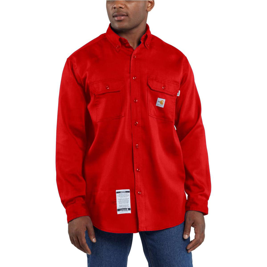 Carhartt Men's Red Flame-Resistant Work-Dry Lightweight Twill Shirt