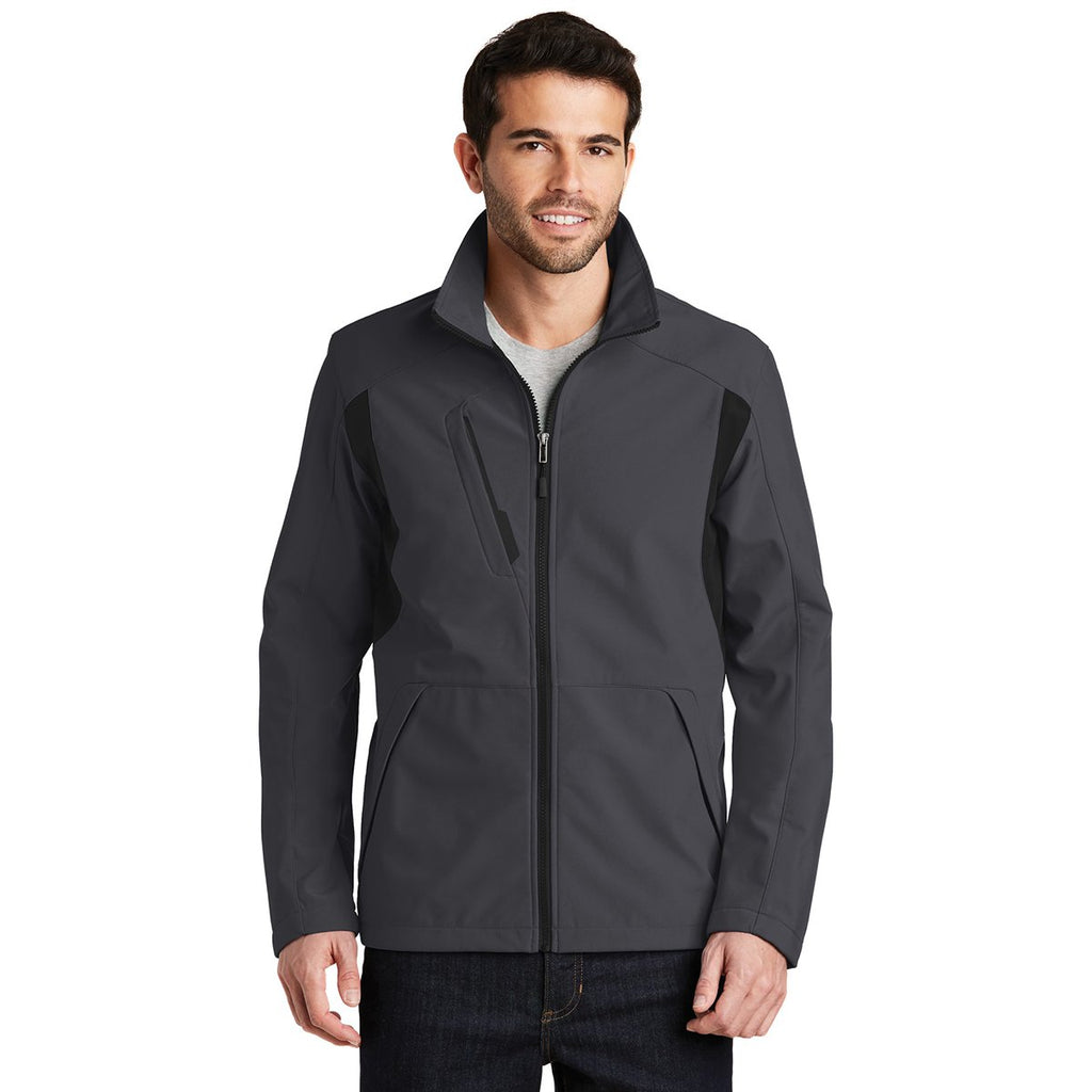 Port Authority Men's Battleship Grey/Black Back-Block Soft Shell Jacket