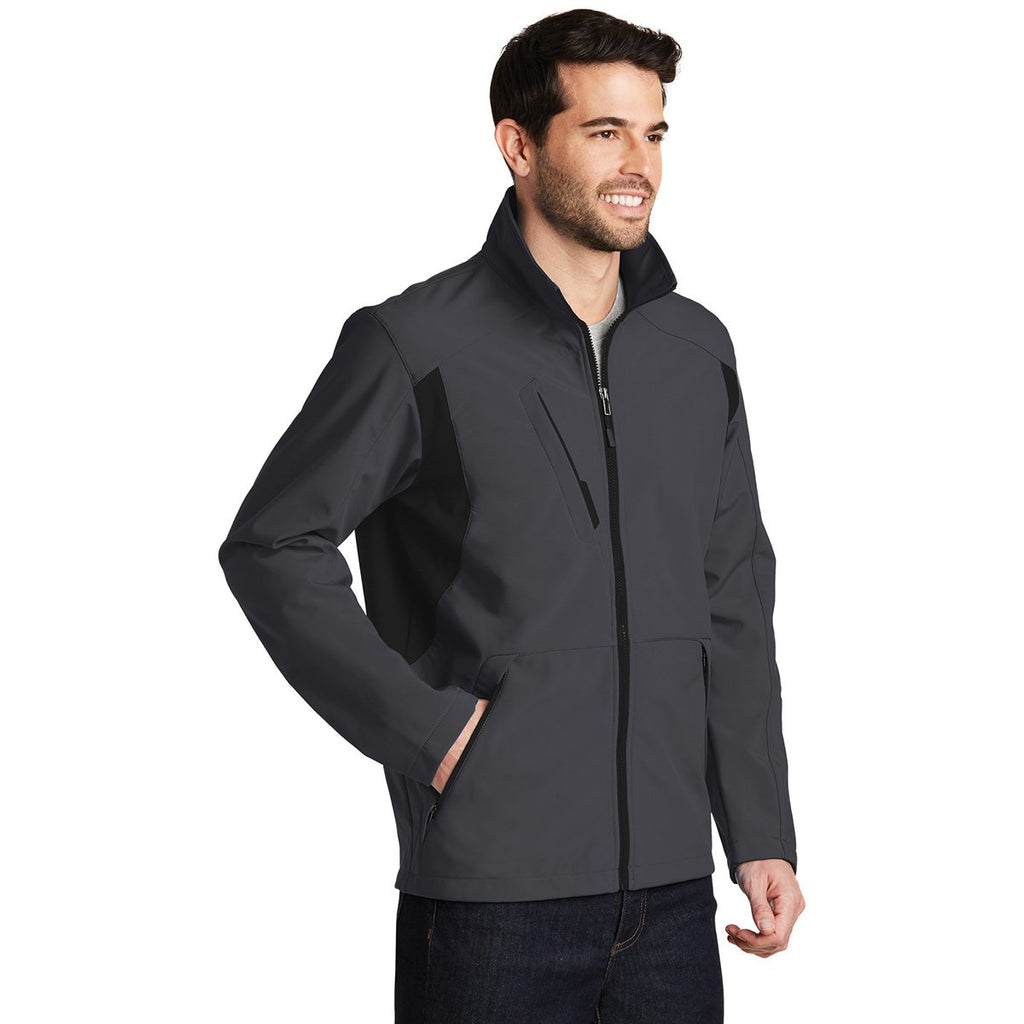 Port Authority Men's Battleship Grey/Black Back-Block Soft Shell Jacket