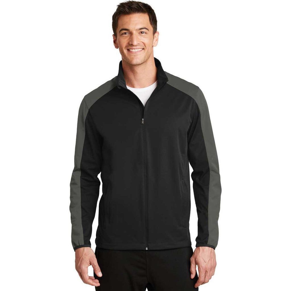 Port Authority Men's Deep Black/Grey Steel Active Colorblock Soft Shell Jacket