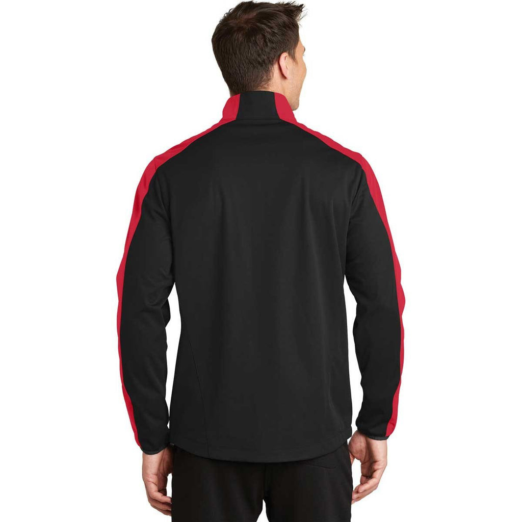 Port Authority Men's Deep Black/Rich Red Active Colorblock Soft Shell Jacket