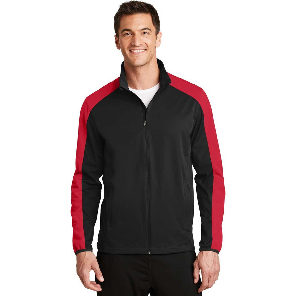 Port Authority Men's Deep Black/Rich Red Active Colorblock Soft Shell Jacket