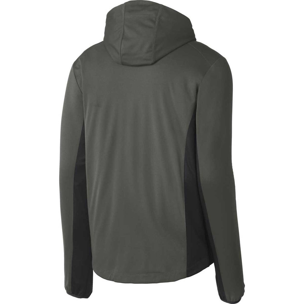 Port Authority Men's Grey Steel/Deep Black Active Hooded Soft Shell Jacket
