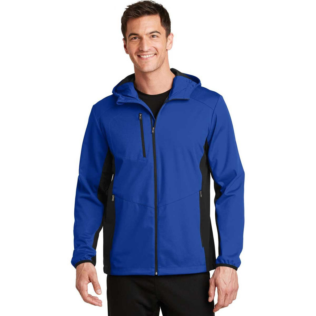 Port Authority Men's True Royal/Deep Black Active Hooded Soft Shell Jacket