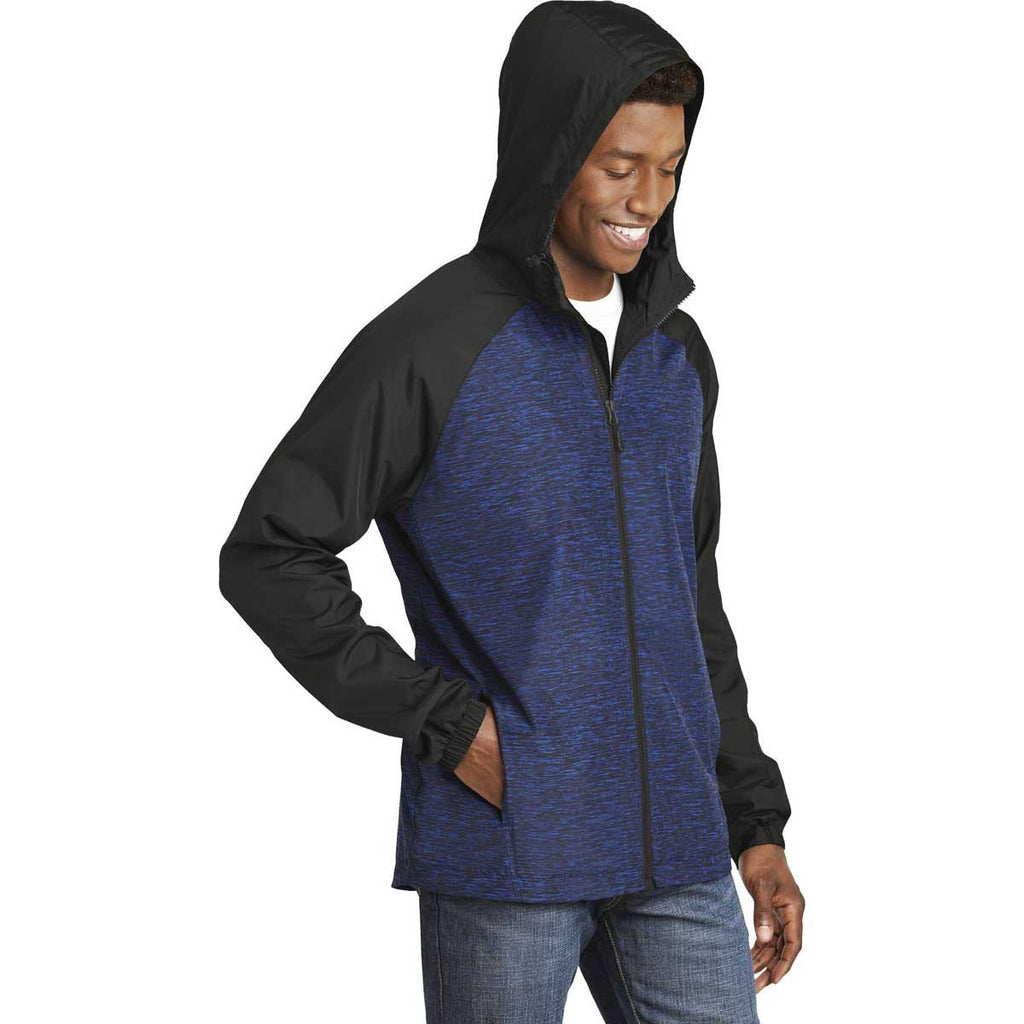 Sport-Tek Men's True Royal Heather/Black Colorblock Raglan Hooded Wind Jacket