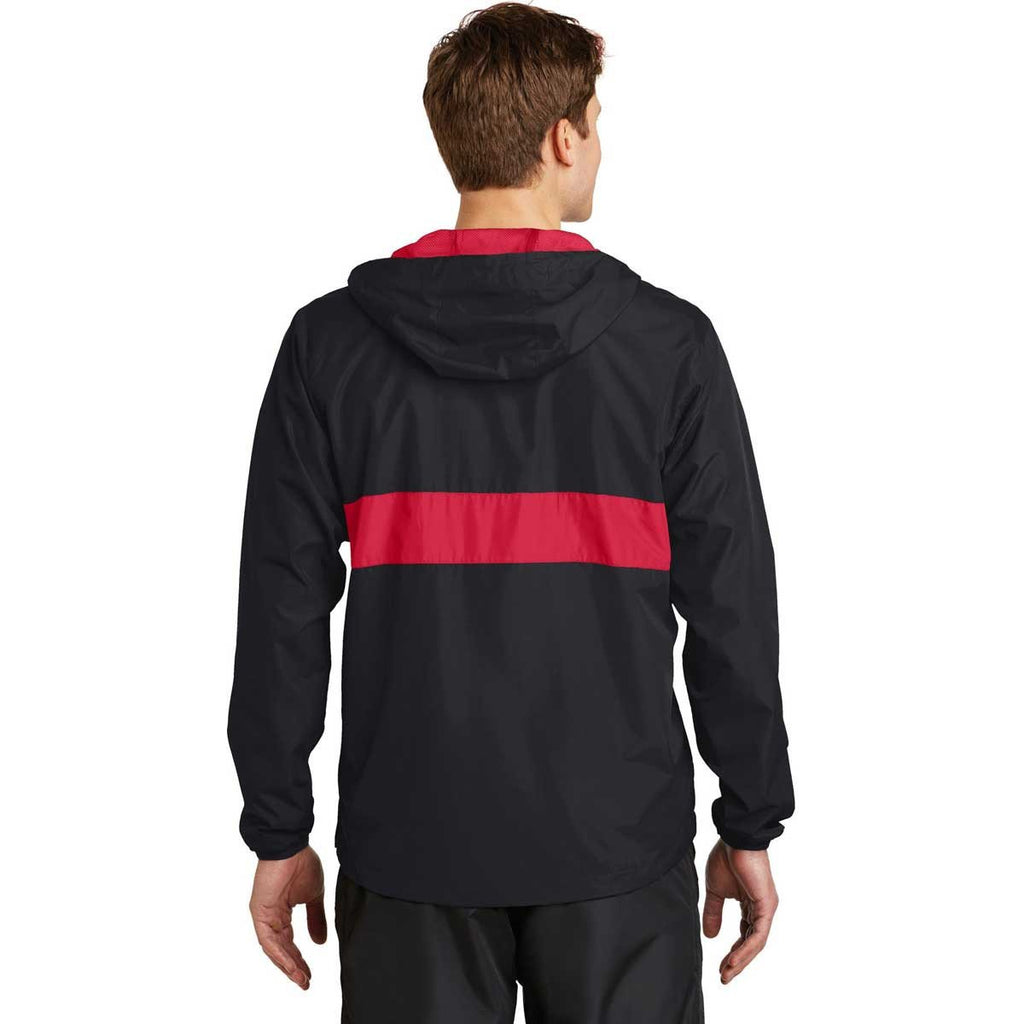 Sport-Tek Men's Black/True Red Zipped Pocket Anorak