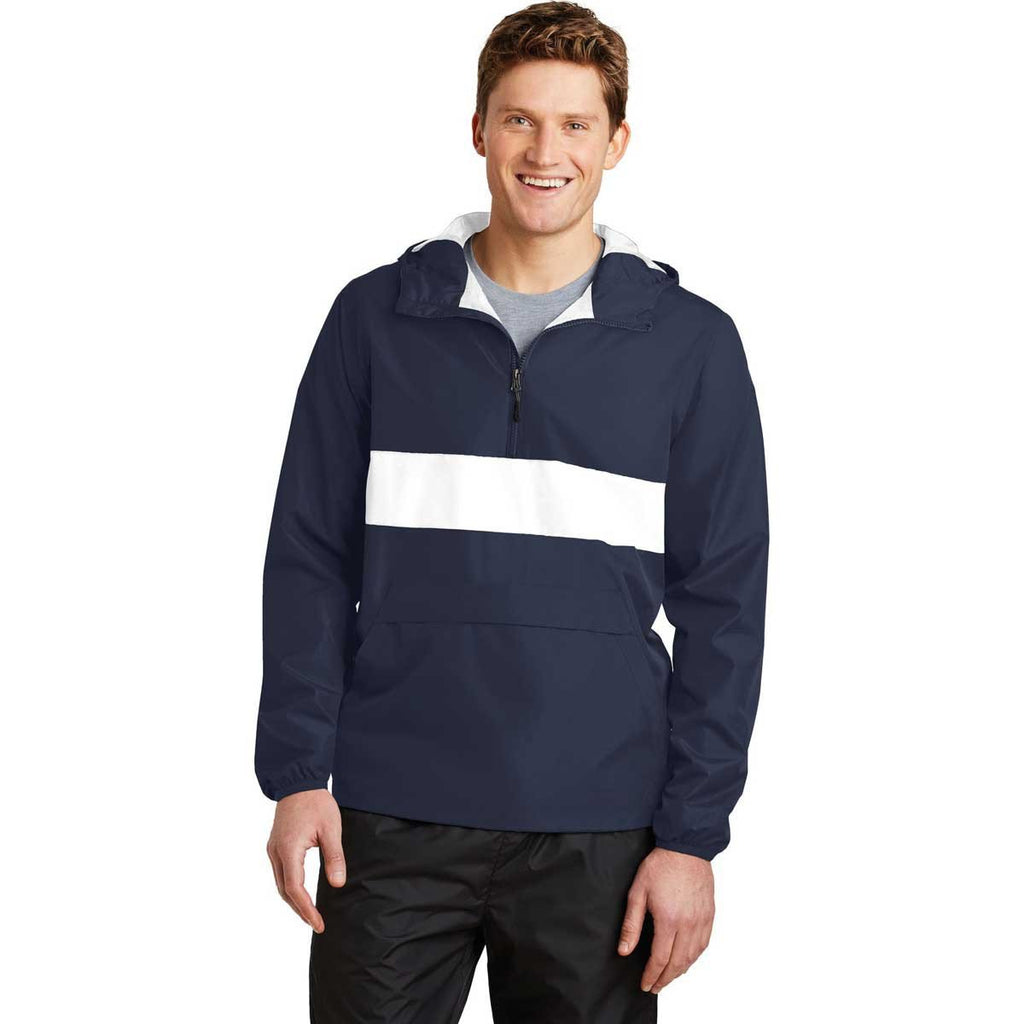 Sport-Tek Men's True Navy/White Zipped Pocket Anorak