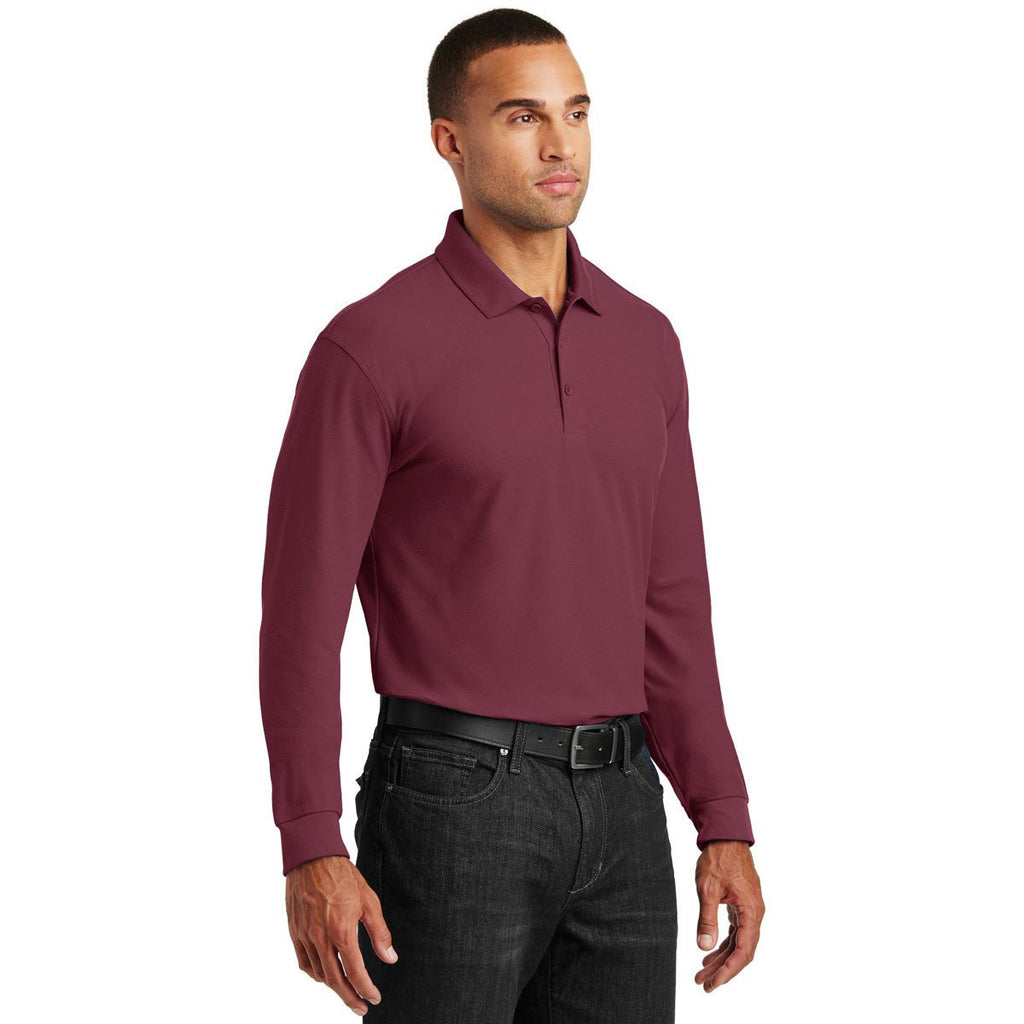 Port Authority Men's Burgundy Long Sleeve Core Classic Pique Polo