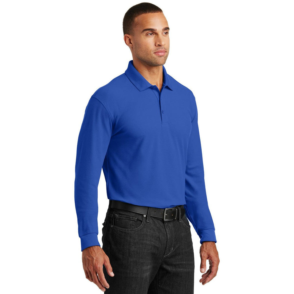 Port Authority Men's True Royal Long Sleeve Core Classic Pique Polo
