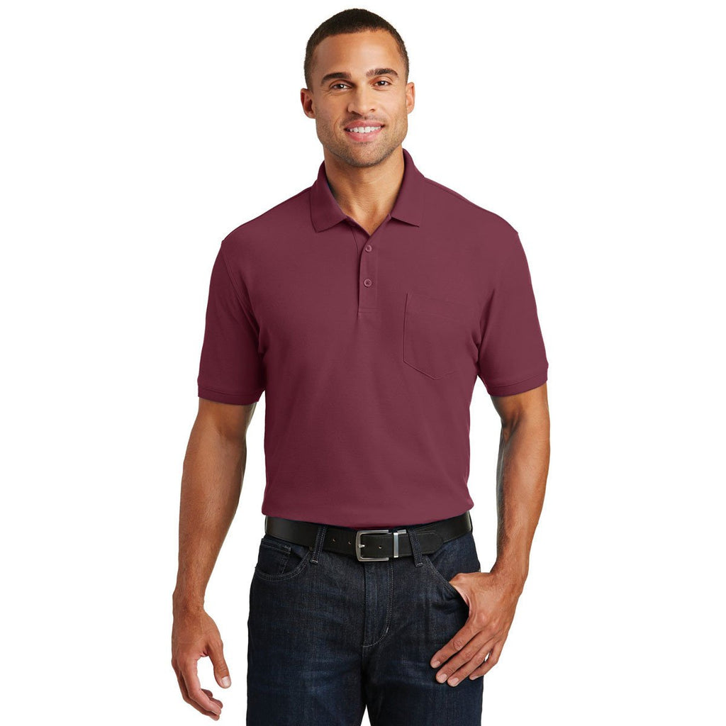 Port Authority Men's Burgundy Core Classic Pique Pocket Polo