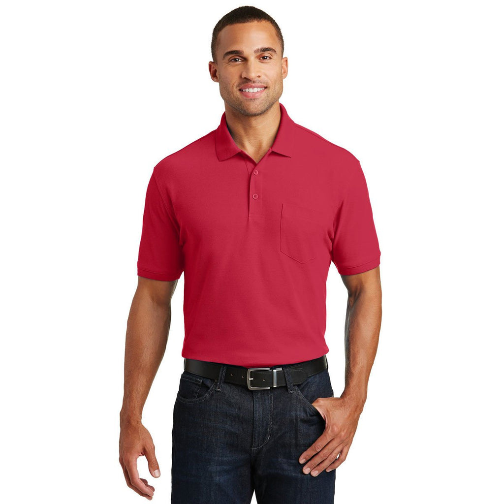 Port Authority Men's Rich Red Core Classic Pique Pocket Polo