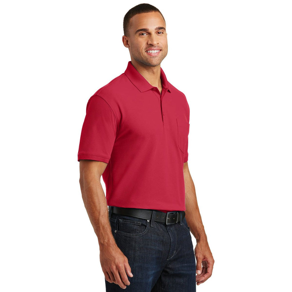 Port Authority Men's Rich Red Core Classic Pique Pocket Polo