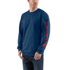 Carhartt Men's Dark Cobalt Blue/Red Signature Sleeve Logo Long Sleeve T-Shirt