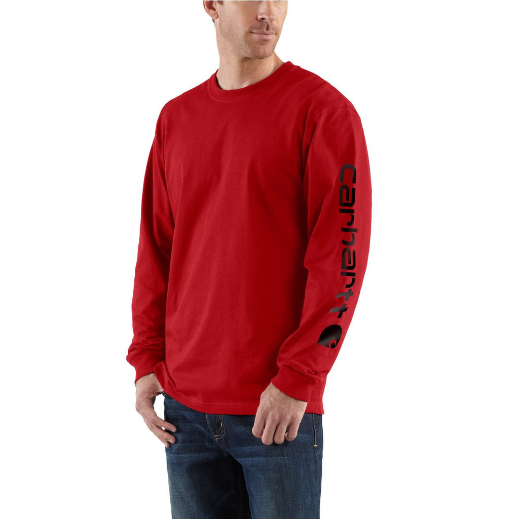 Carhartt Men's Red Signature Sleeve Logo Long Sleeve T-Shirt