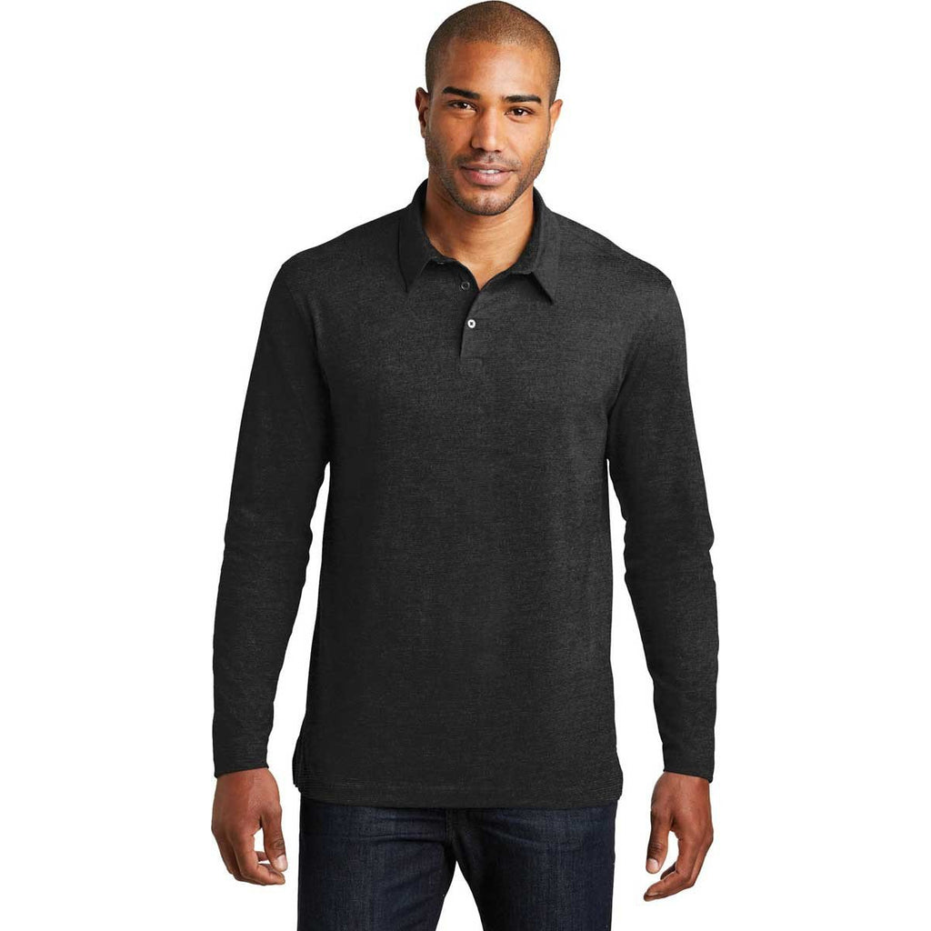 Port Authority Men's Black Long Sleeve Meridian Cotton Blend Polo