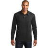 Port Authority Men's Black Long Sleeve Meridian Cotton Blend Polo