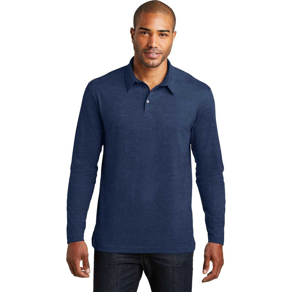 Port Authority Men's Estate Blue Long Sleeve Meridian Cotton Blend Polo